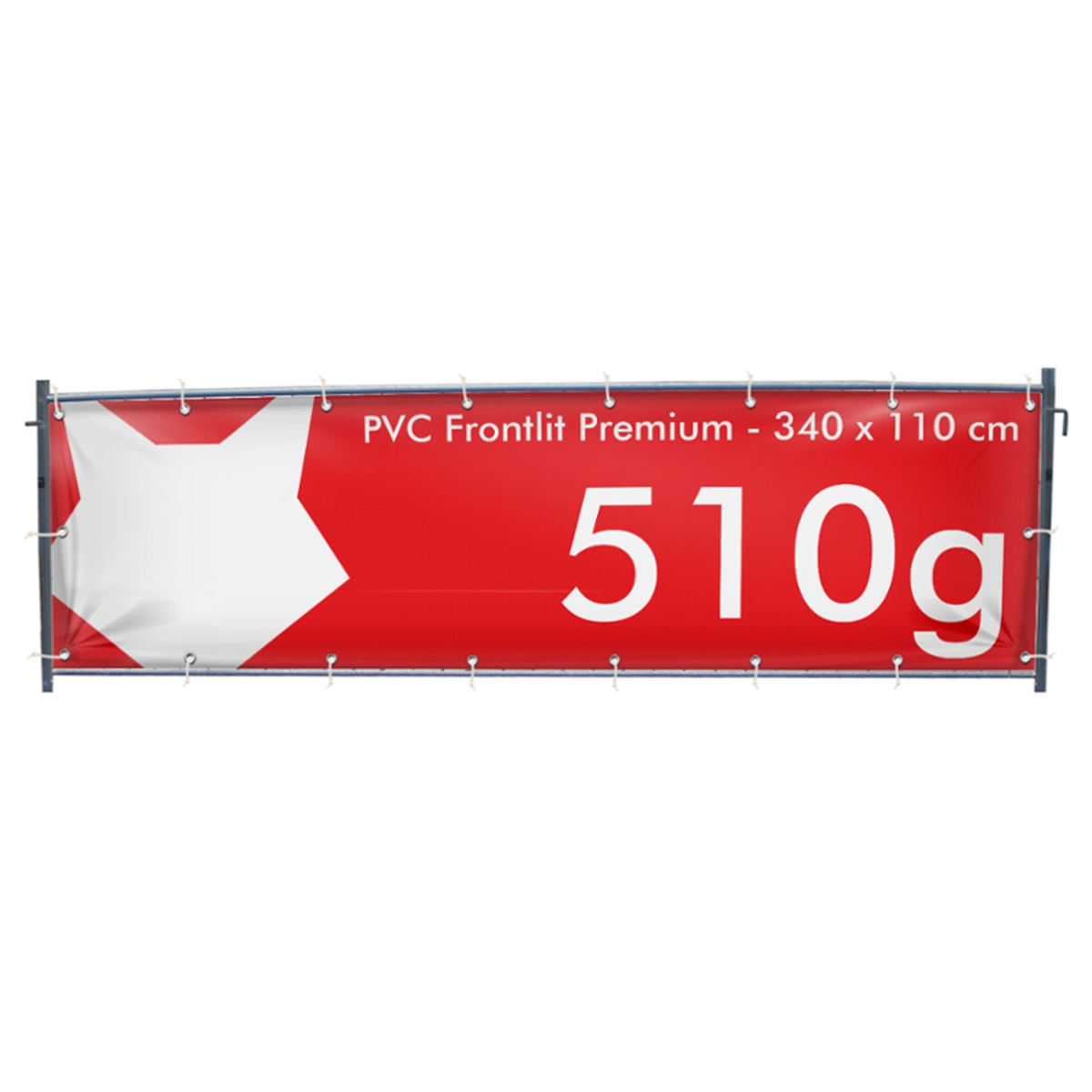 340 x 110 cm | Bauzaunbanner selbst gestalten, PVC Frontlit Premium B1