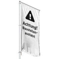Achtung! Baustellenausfahrt Hissflagge, Fahne im Wunschformat (1970)